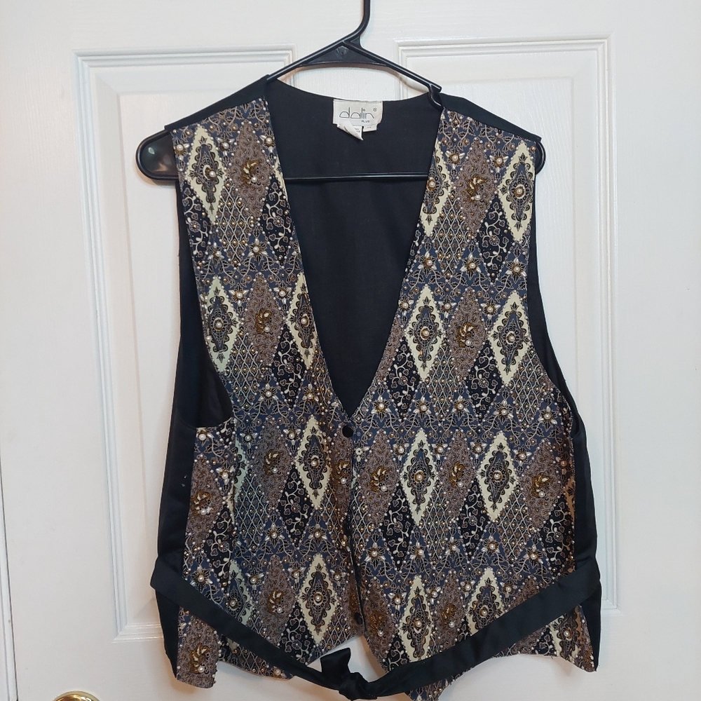 Dalin Plus Vintage Beaded Vest Diamond Pattern Ethnic 80's Prom Formal Size 1X